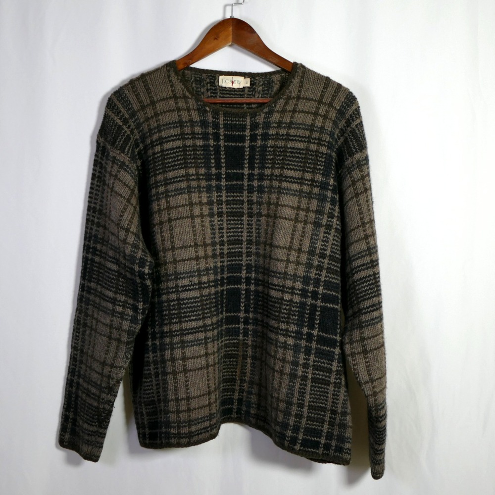 Vintage J Crew Oarsman Plaid Wool Sweater Size M Fisherman Heritage Academia